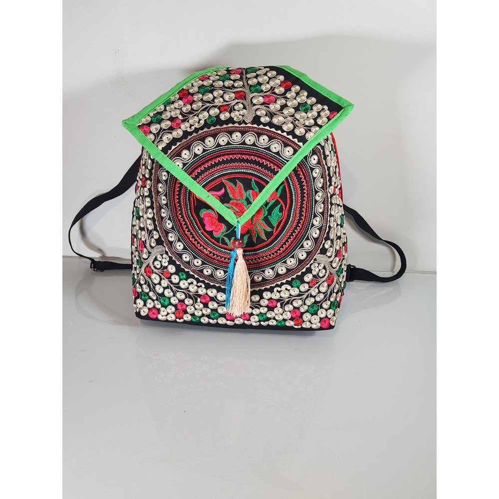 Mexican Style Embroidered Multicolor Backpack Women Shoulder Purse